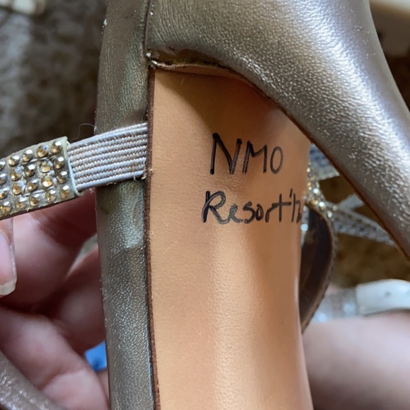 Metallic Gold Rhinestone Stiletto Sandals Heels - Picture 7 of 8